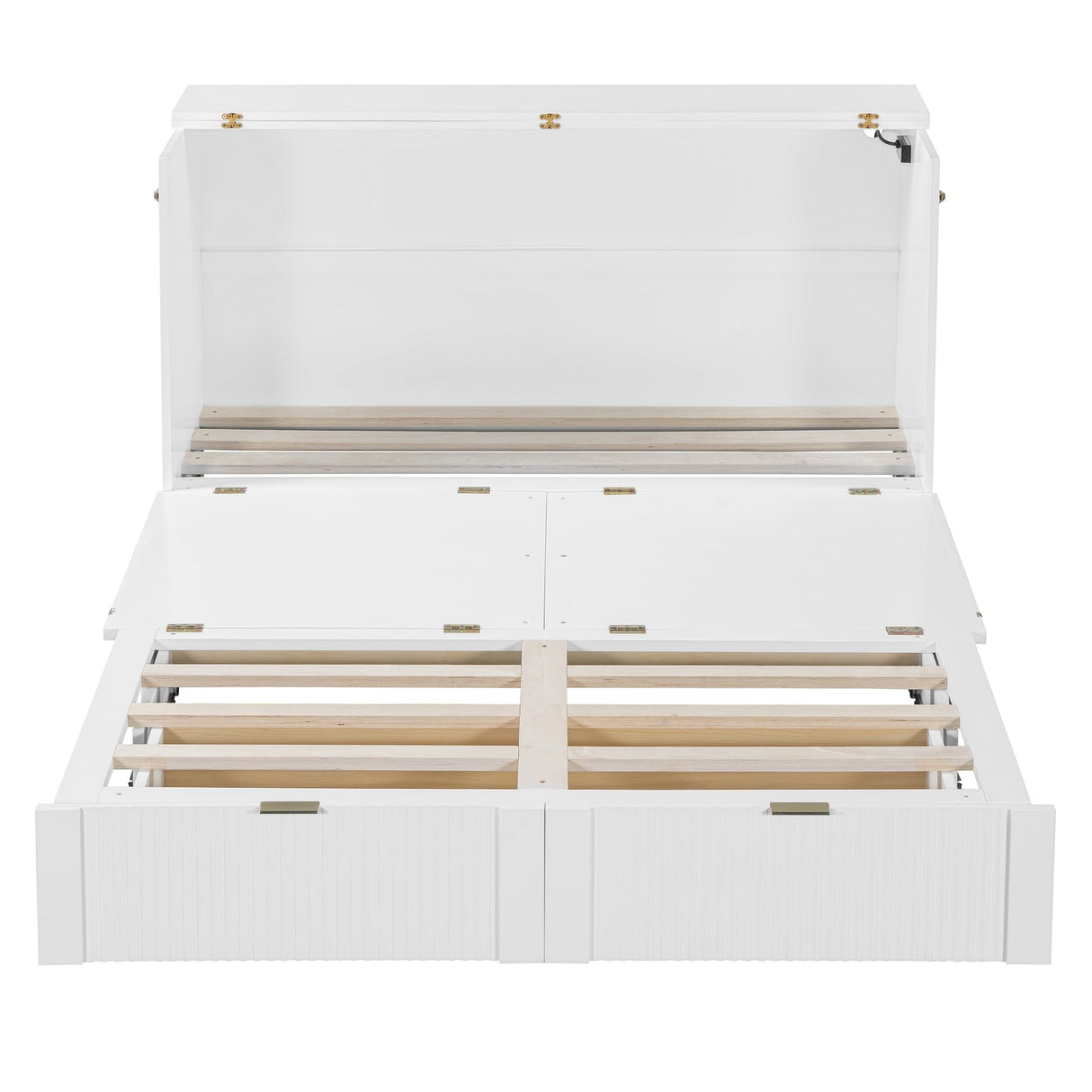 Harper & Bright Designs Queen Size Murphy Bed, Wood Queen Wall Bed with Drawer and a Set of Sockets & USB Ports, Pulley Structure Design, White Harper & Bright Designs