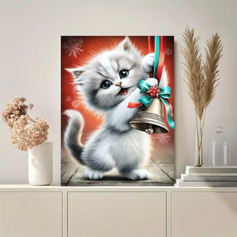 Christmas Diamond Art Kits for Adults - Cat 5D Diamond Painting Kits for Adults Beginners, DIY Full Round Drill Diamonds Dot Gem Art Kits for Adult,Home Wall Decor 12x 16 Inch WoodArtSupply