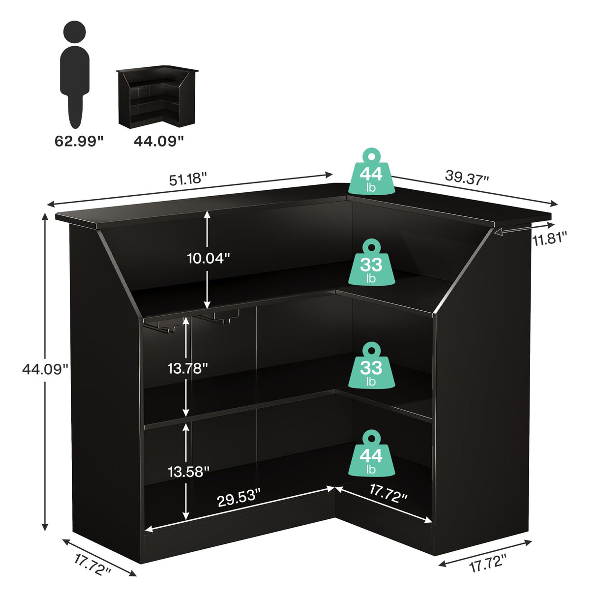 Tribesigns Reception Desk with Storage Shelves, L-Shaped Modern Front Desk, Reception Counter Table for Small Office, Salon, Checkout Office, Black Tribesigns