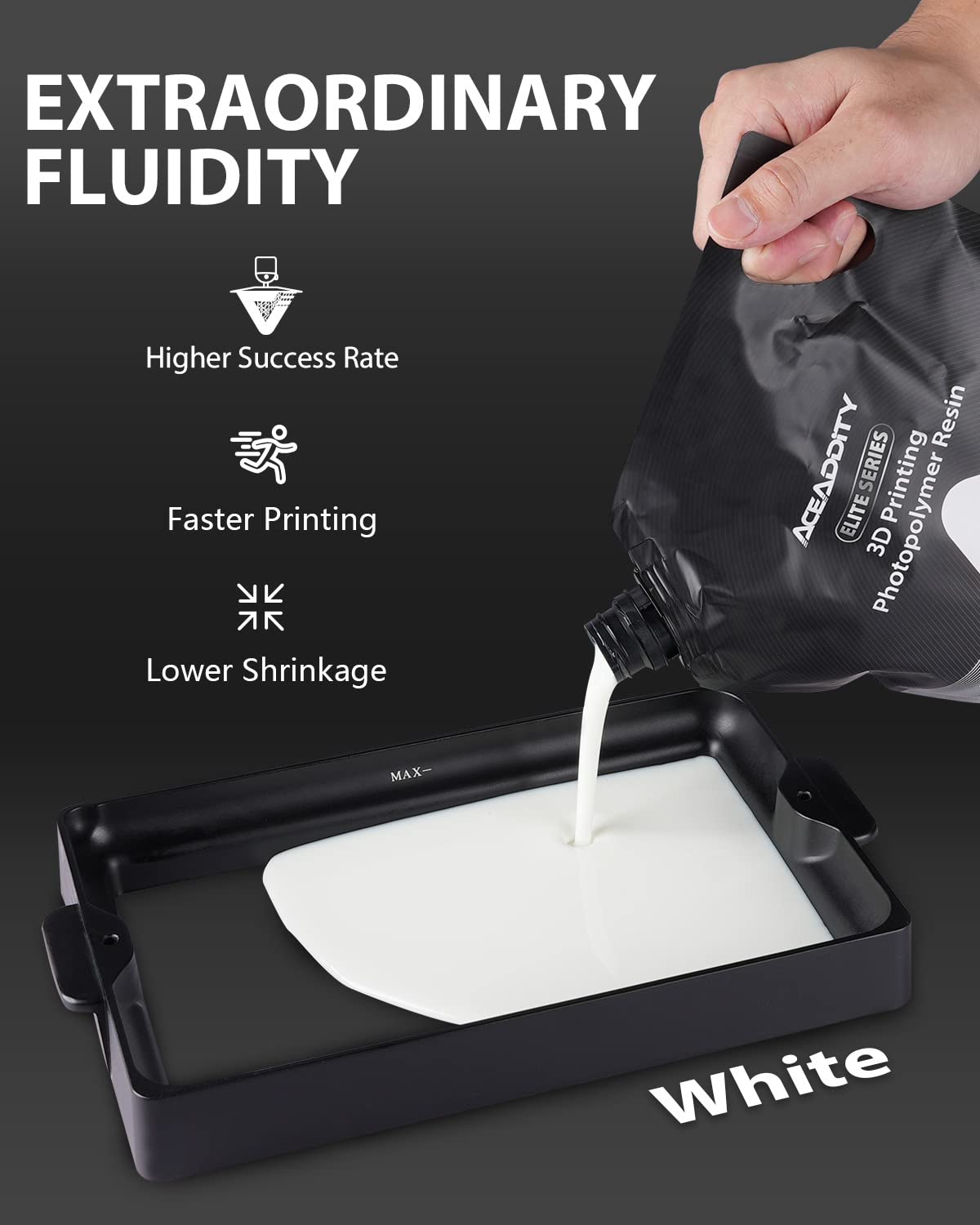 Aceaddity Elite Series 3D Printer Resin 405nm Photopolymer Resin LCD/DLP UV-Curing High Precision 3D Printing Liquid Compatible with 8k 3D Printer (White, 1200g) Aceaddity