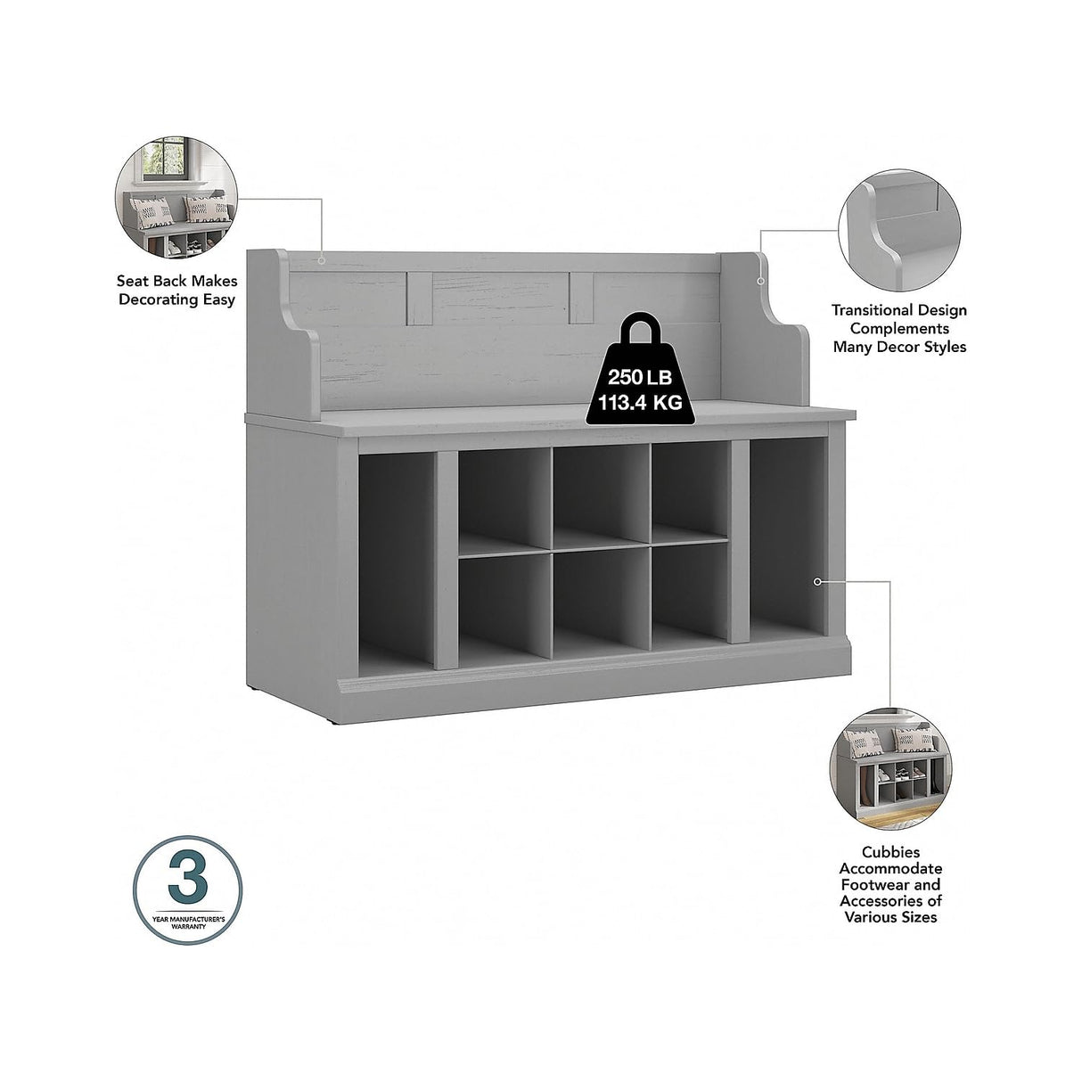 kathy ireland Home by Bush Furniture Woodland 69-Inch Entryway Storage Set with 6 Shelves, Cape Cod Gray (WDL012CG) Bush Business Furniture