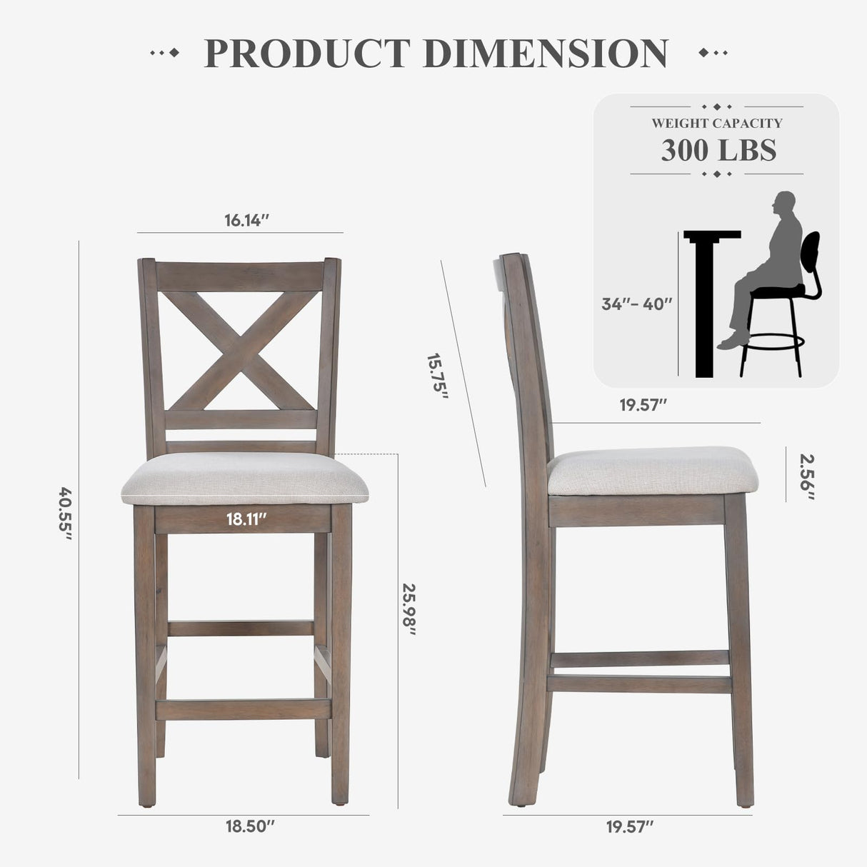 COLAMY Wooden Bar Stools Set of 2, Counter Height Bar Stools, Mid Century Modern Bar Stools with Backs, 25 Inch Upholstered Fabric Wooden Barstools for Kitchen Island Dining Room Bar, Light Brown Wash COLAMY