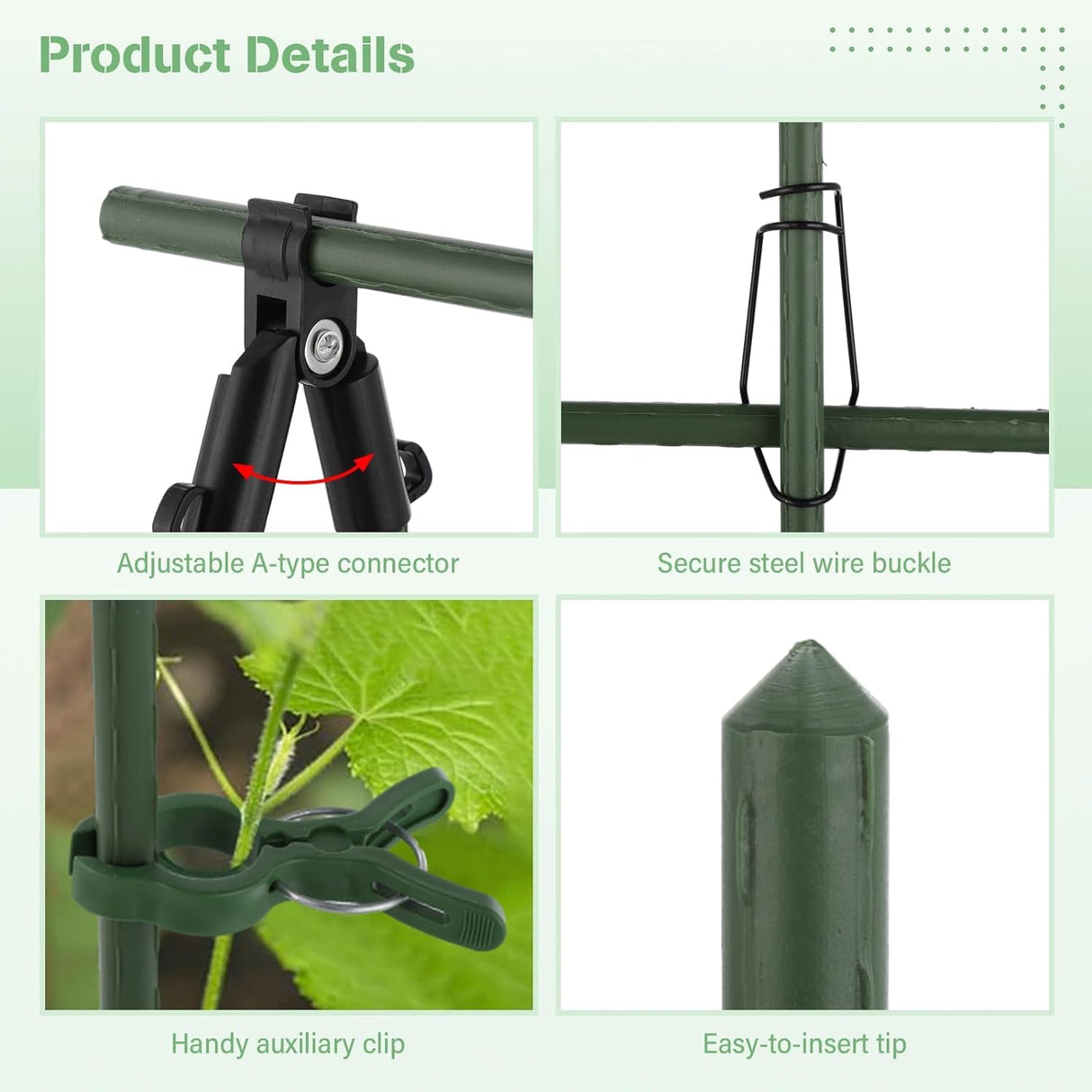 Cucumber Trellis Garden Trellis Arch Trellis, Tall Metal Trellis for Climbing Plants Support Vegetable Peas Fruit Vine Outdoor A-Frame Trellis (Green) 7Queen