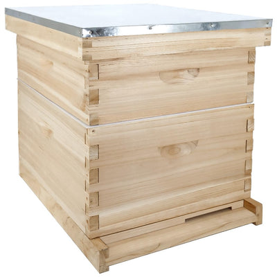 POLLIBEE Beehive 10-Frame Bee Hives and Supplies Starter Kit, Honey Bee Hives Includes 1 Deep Bee Box 1 Medium Bee Hive Box with Beehive Frames and Beeswax Coated Foundation Sheet