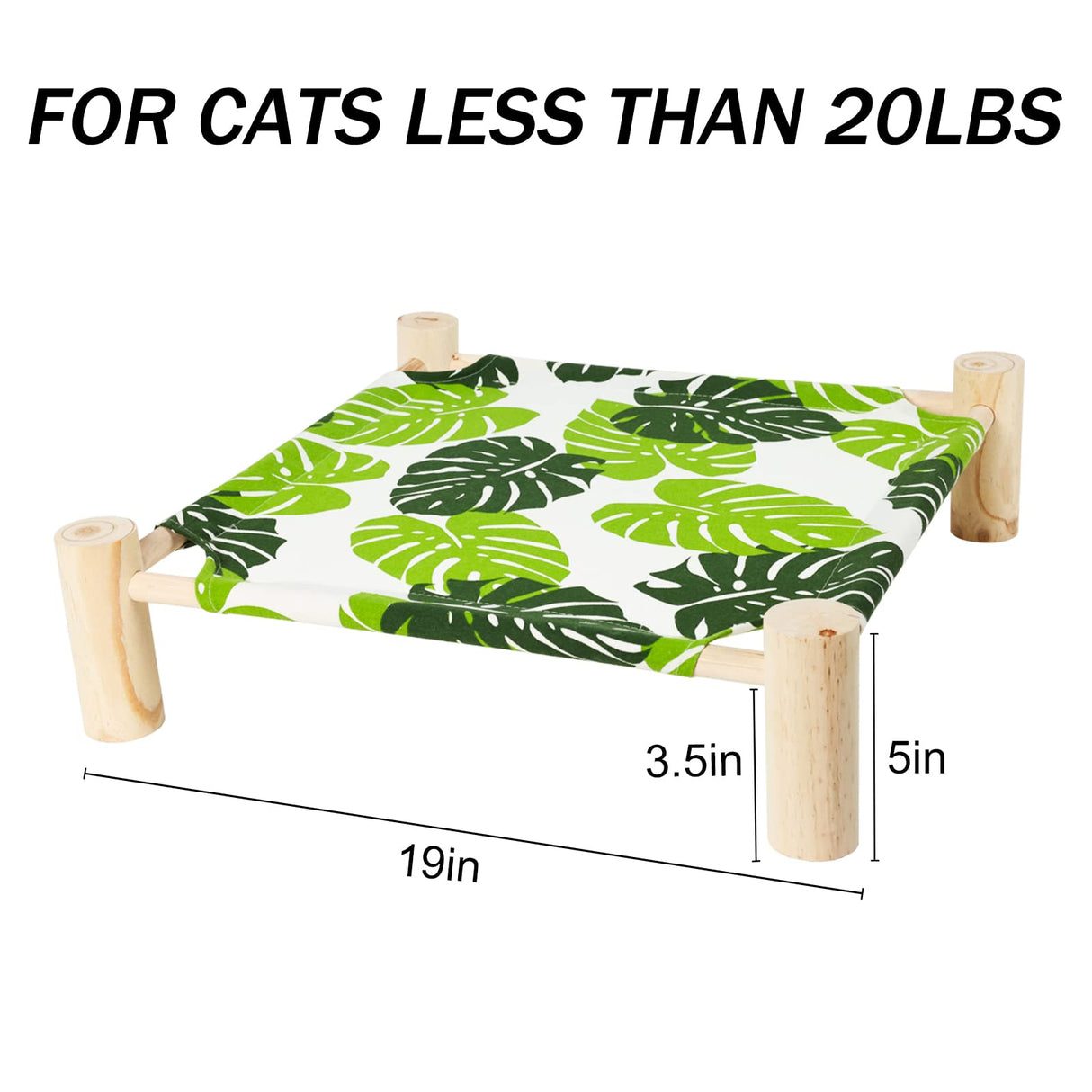 Patas Lague Cat and Dog Hammock Bed Small Dog Bed, Wooden Cat Elevated Cooling Outdoor Bed for All Seasons, Cat Beds for Indoor Cats, Cat Cots Furniture Pet Bed Puppy Bed(Monstera Leaf) Patas Lague