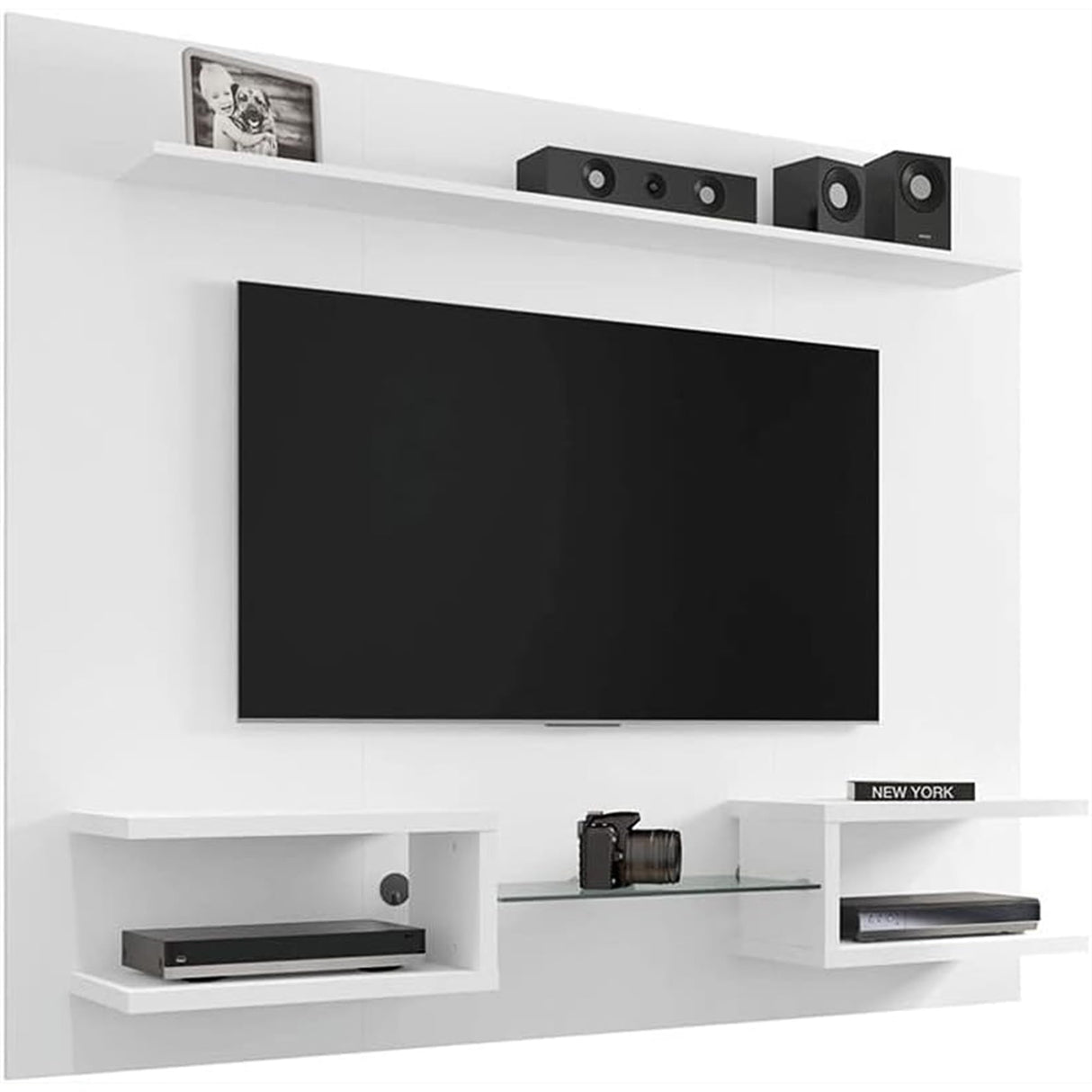 Manhattan Comfort Plaza Floating Entertainment Center for Living Room, Wall Mounted TV Stand with Display Shelves, Wire Management & Mounting Hardware, Fits up to 50" Screens, White Manhattan Comfort