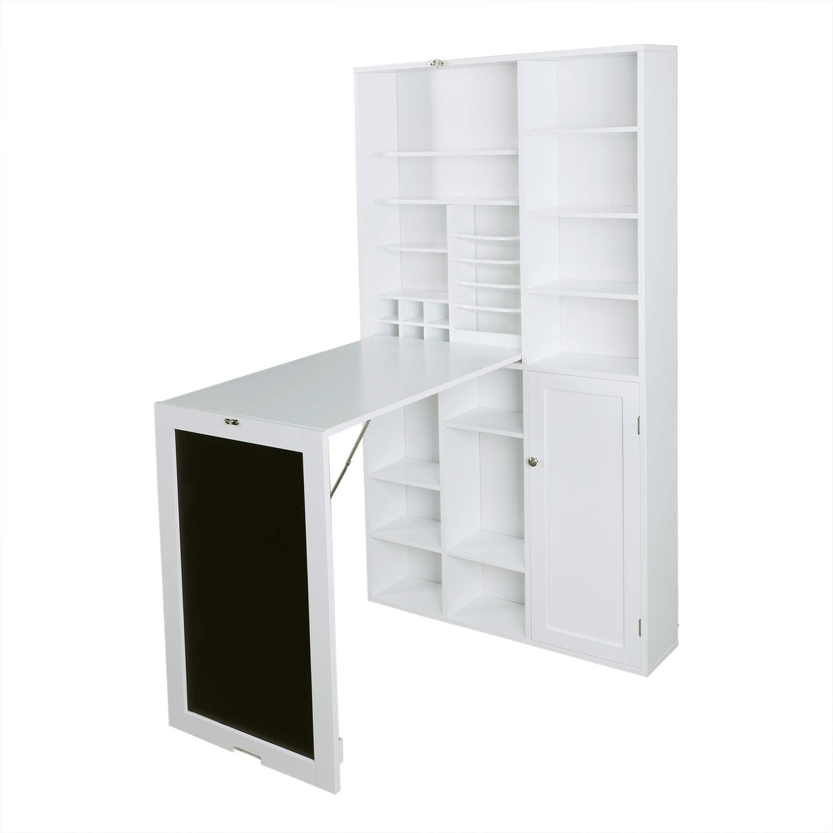 Utopia Alley Collapsible Fold Down Desk Table | Computer Desk with Large Storage Cabinet & Bottom Shelves, Stylish Furniture for Home Office, Crafting, and More (White) Utopia Alley