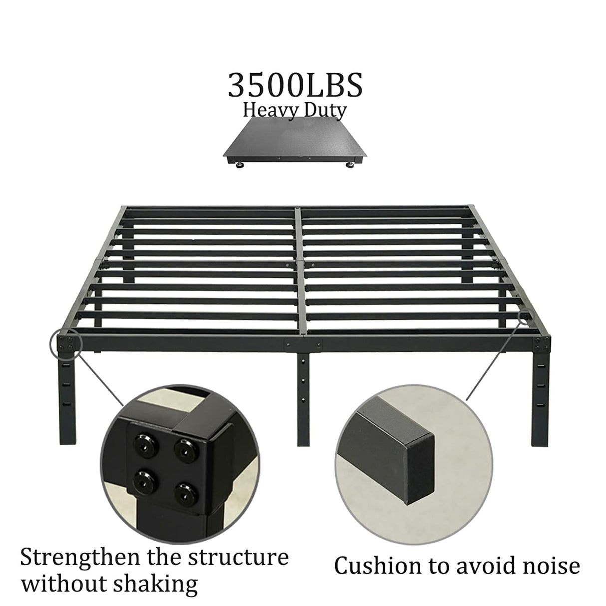 Wulanos King Size Bed Frame, 3500lbs Heavy Duty Metal Frames with Steel Slats Support 14 Inch High Platform Bedframe with Storage, No Box Spring Needed, Sturdy and Durable Noise-Free, Black Wulanos