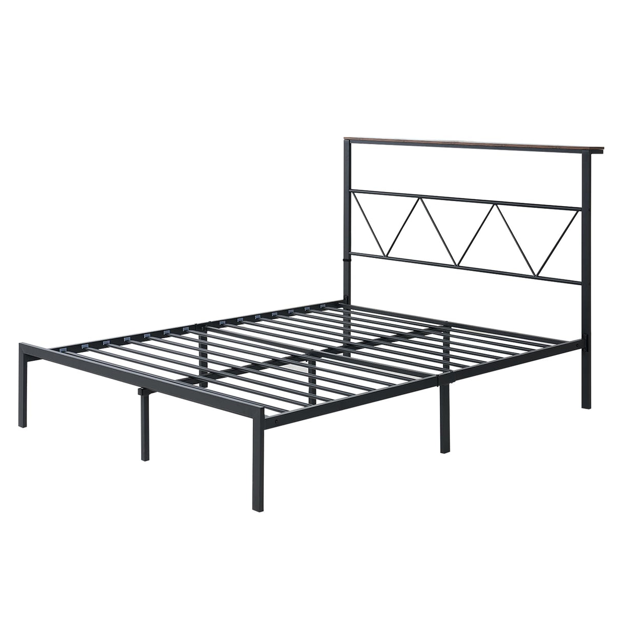 AMERLIFE Queen Size Metal Bed Frame with Headboard Shelf, Platform Bed Frame with LED Strip Light, 11" Underbed Height for Storage, Noise Free, No Box Spring Needed, Black AMERLIFE