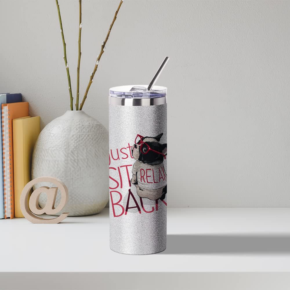 PYD Life Sublimation Blanks Glitter Tumbler Skinny Silver 20 OZ Straight Stainless Steel Tumbler with Lid and Metal Straw for Tumbler Press Machine Heat Transfer Sublimation Cups 4 Pack PYD Life