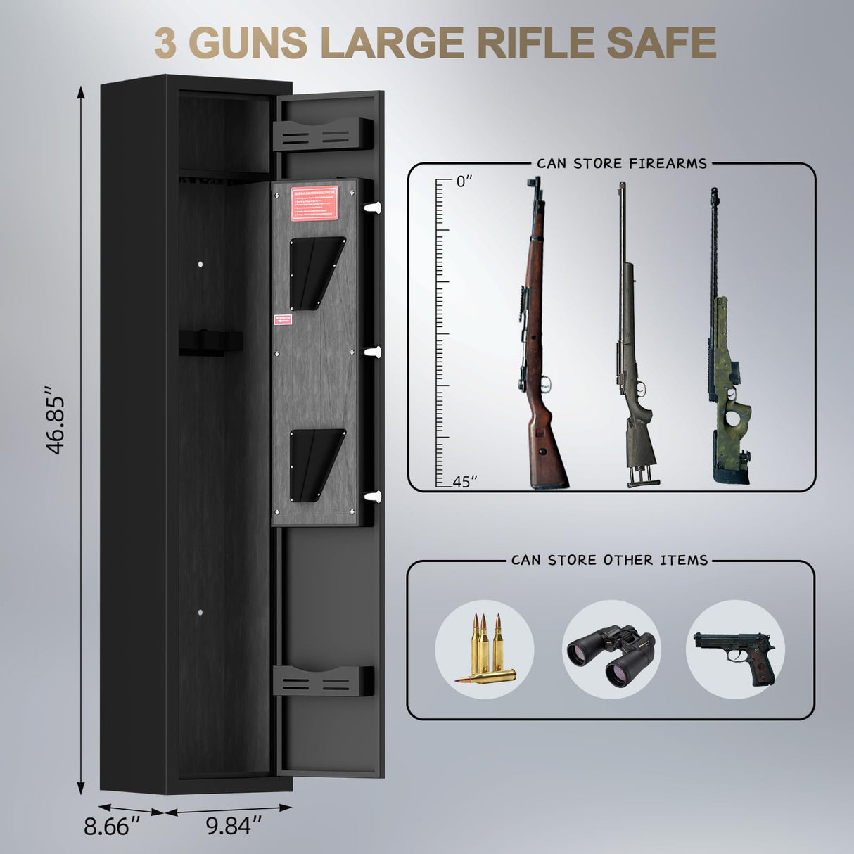 SAFEFEVER Rifle Safe,2-3 Gun Safe for Rifles and Pistols,Rifle Gun Safes with Removable Shelf, LED Light,Fully Assembled SAFEFEVER