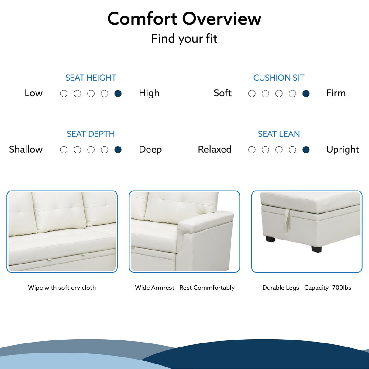 Naomi Home Transform Any Space: Sleeper Sectional Sofa with Convertible Sofa Bed & Inviting Chaise. Find Tranquil Comfort with Stress-Relieving Design & Durable Cushions - White/Air Leather Naomi Home