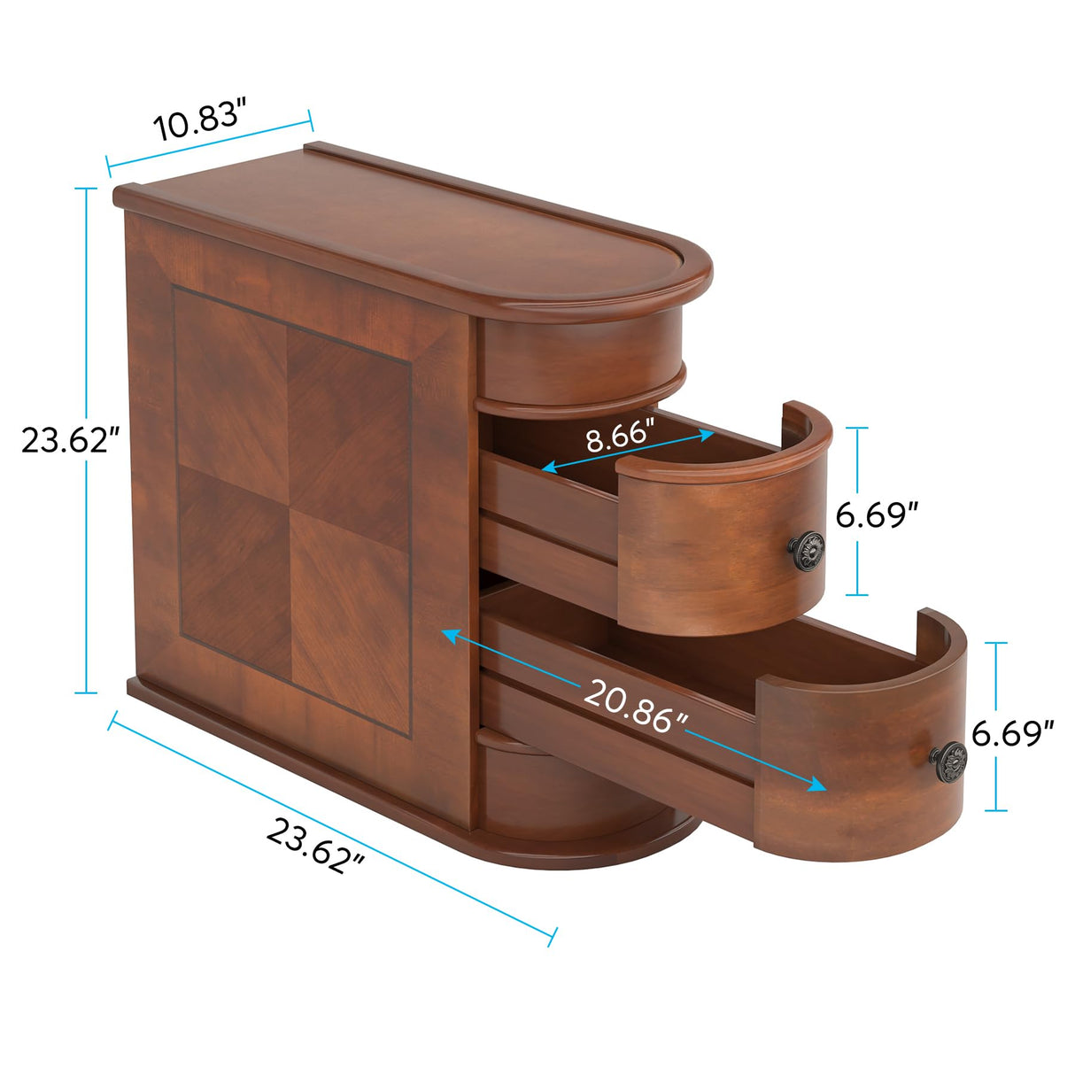 Tribesigns Wood End Table Set of 2, Narrow Solid Side Table 2-Drawer Slim Chair Side Table, No Assembly Required, Finished Back, Walnut Tribesigns