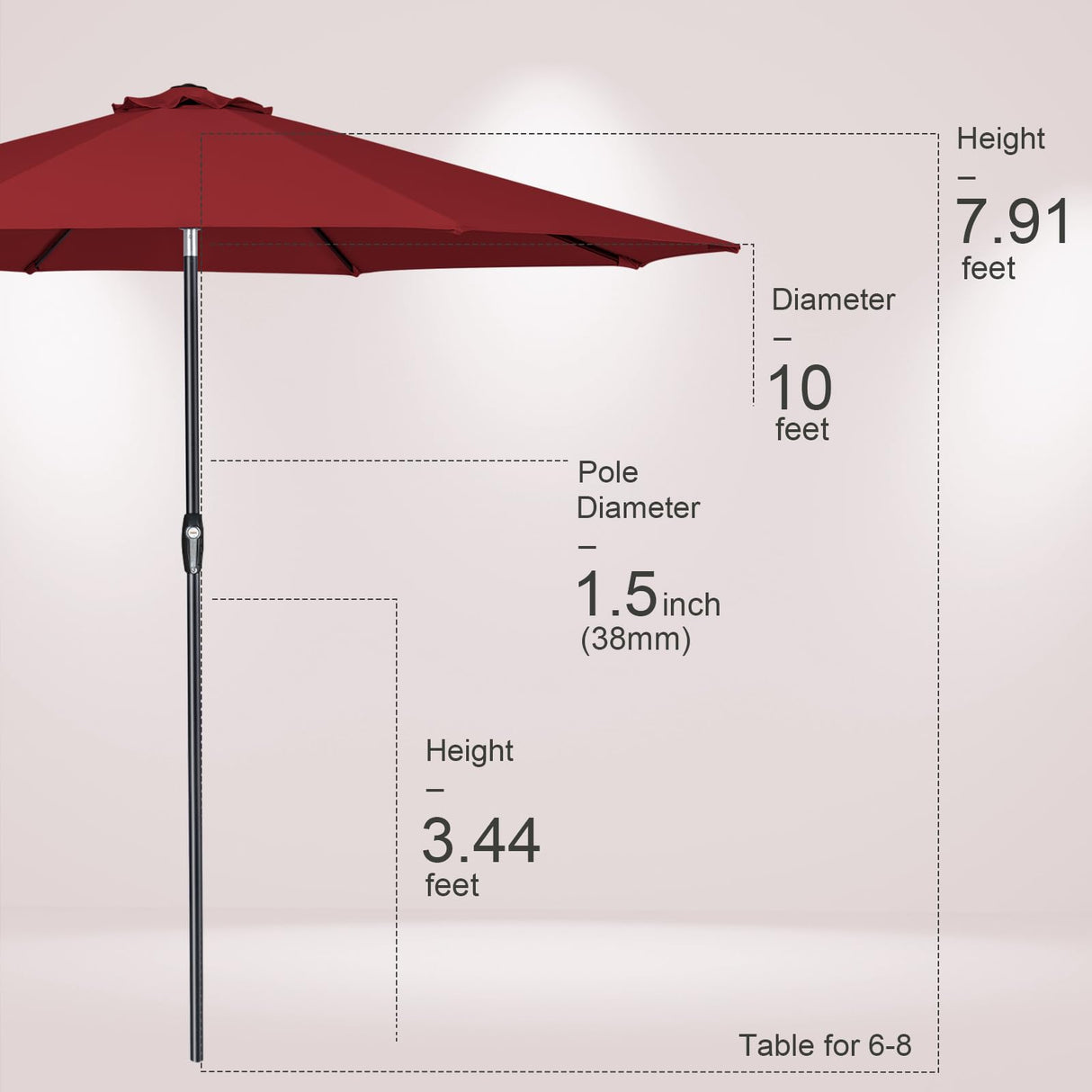 Tempera 10ft Patio Market Outdoor Table Umbrella with Auto Tilt and Crank,Large Sun Umbrella with Sturdy Pole&Fade resistant canopy,Easy to set,Chili Tempera