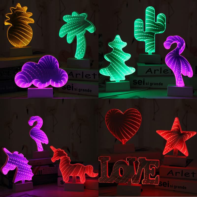 3D Mirror Night Light,Infinity Mirror Tunnel Light,Tunnel Light and Mirror,Desktop Lamp Party Home Decor LED Night Light (Heart-Shaped) HUH