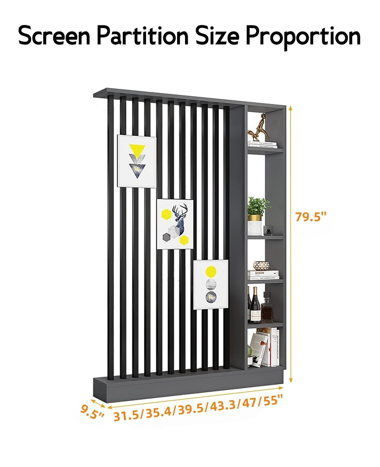 Wall Room Divider, Storage Cabinet Storage Display with Shelves, Modern Freestanding Wood Room Divider Screen, Wall Privacy Screens for Home Decorative (Grey,39.5" L x 9.5" W x 79.5" H) Kavie