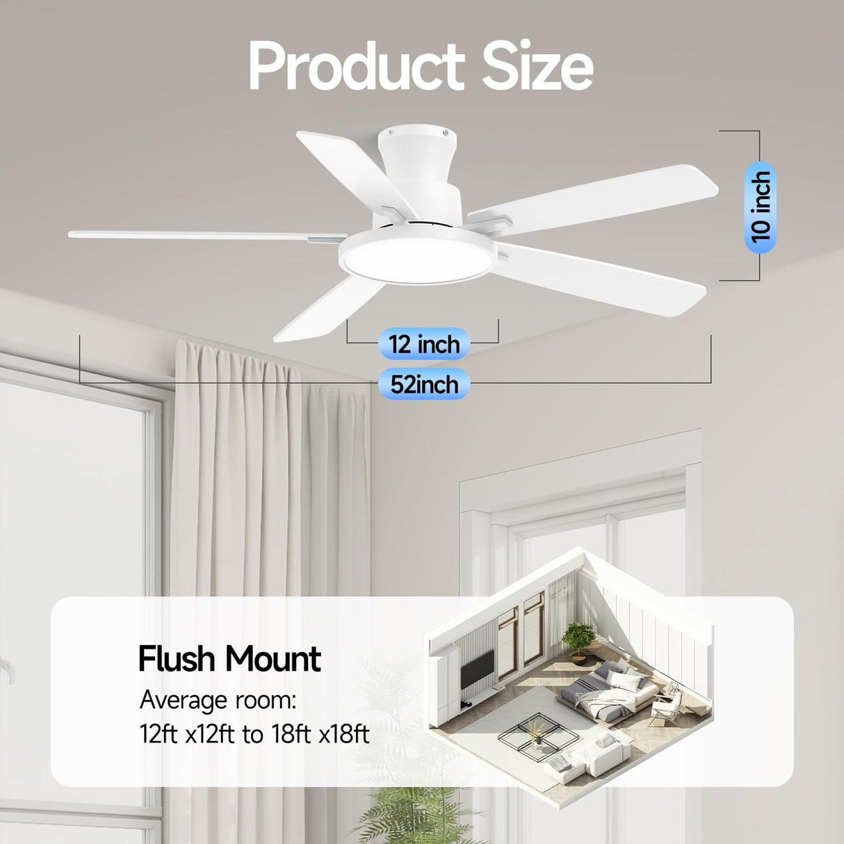 Atolit Ceiling Fans With Lights,52 Inch Smart Ceiling Fan, Remote/App Control, Compatible with Alexa/Google Assistant,Reversible,Dimmable,Adjustable Color Temperature,6 Speeds,Timer(White) Atolit