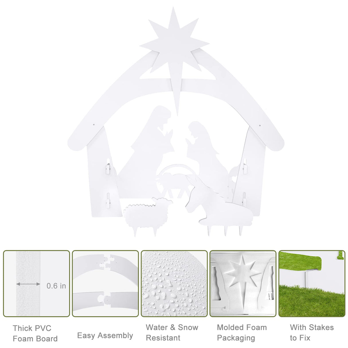 VINGLI Large Outdoor Nativity Scene, Holy Family Nativity Set Yard Sign, Weather Resistant Christmas Decorations Display for Front Yard, Lawn and Church VINGLI