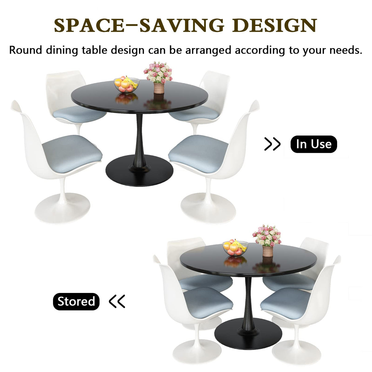 DKLGG Black 42.1" Round Tulip Dining Table for 4-6 People – Modern Mid-Century Kitchen & Coffee Table DKLGG