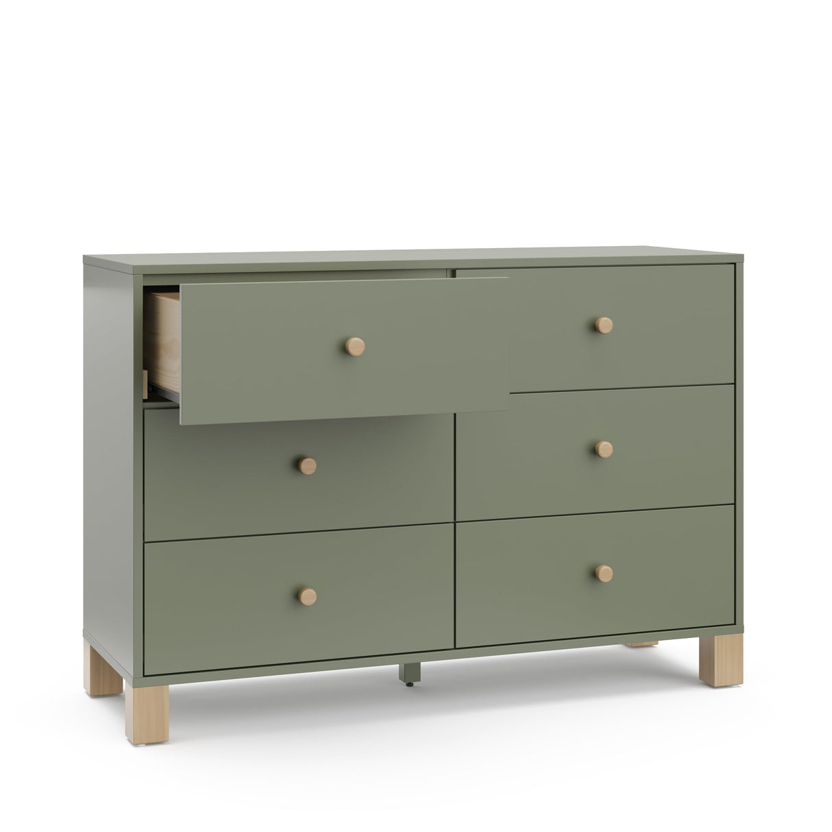 Storkcraft California 6-Drawer Double Dresser (Olive with Driftwood) - GREENGUARD Gold Certified, Interlocking Drawer System, Dresser Drawer Organizer for Kids Bedroom STORKCRAFT