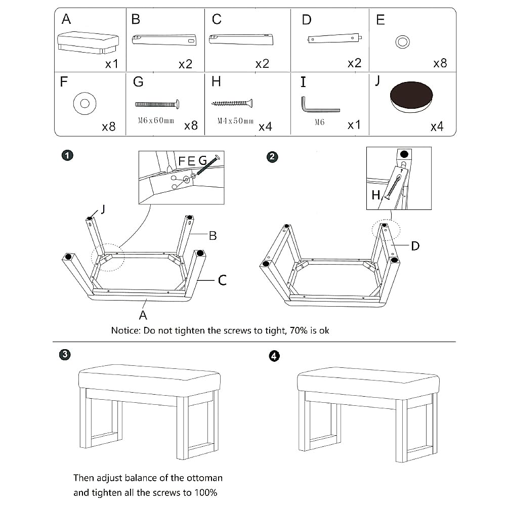 CangLong 27 Inch Wide Ottoman Bench, Rectangle Footstool with Linen Look Fabric and Wood Leg for Entryway, Bedroom & Living Room, Beige CangLong