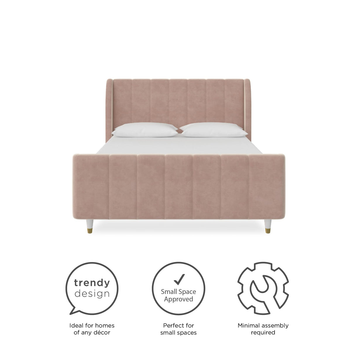 Little Seeds Valentina Kids' Full Upholstered Bed, Pink Velvet Little Seeds