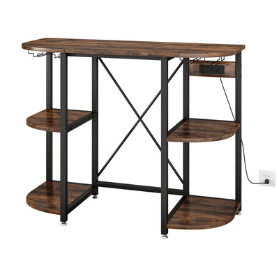 METYERRY Bakers Rack with Power Outlet and LED Light, Microwave Stand with Storage,Coffee Bar Cabinet with Wine Rack,Kitchen Shelf Suitable for Kitchen, Dining Room, Living Room, Rustic Brown