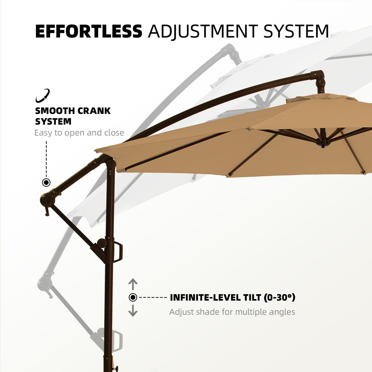 wikiwiki 10ft Patio Umbrellas Offset Outdoor Umbrella Cantilever Hanging Umbrellas w/Infinite Tilt, Fade Resistant Waterproof RECYCLED FABRIC Canopy & Cross Base, for Yard, Garden & Deck, Tan wikiwiki