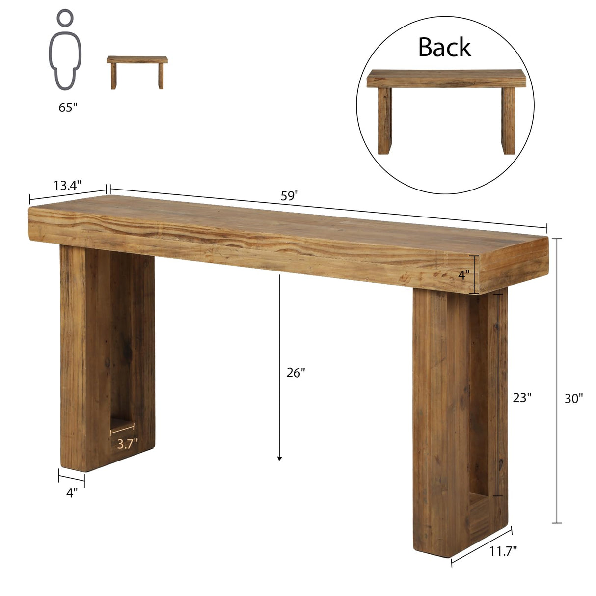 HOKYHOKY Reclaimed Solid Wood Console Table, 59" Long Farmhouse Entryway Table, Rectangular Couch Tables Behind Sofa, Accent Tables for Hallway, Entrance, Foyer, Living Room HOKYHOKY