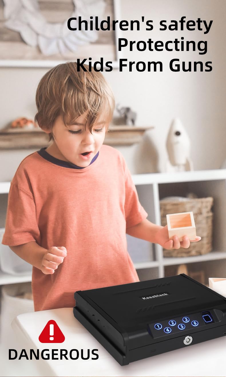 Biometric Gun Safe with 3 Unlock Ways - ≤0.1s Fast Fingerprint Access, Voice Prompt Function, Secure Steel Lockbox, Fits Handguns & Revolvers, Perfect for Living Room, Bedroom Storage & In-Car Use Generic