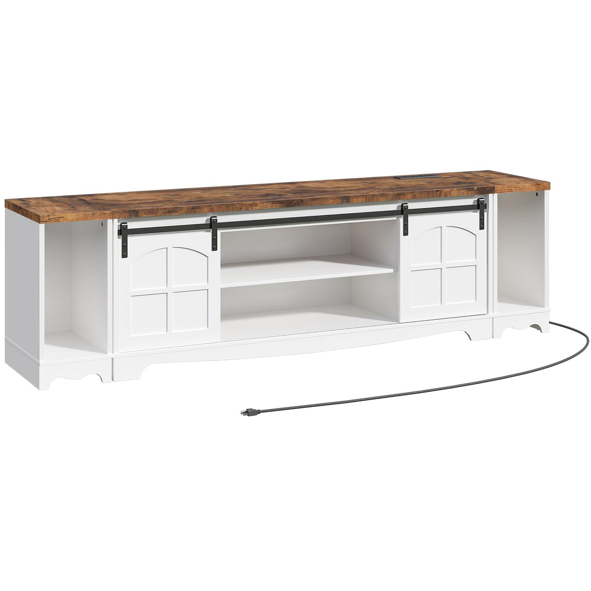 MAHANCRIS Modern Farmhouse 3 in 1 TV Stand for up to 85" TVs, 78'' Entertainment Center with Charging Station and Open Storage, 4 AC Outlets,for Living Room, Bedroom, White and Rustic Brown TVBR20E01 MAHANCRIS