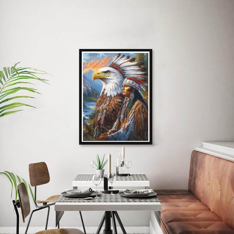 Bimkole 5D Diamond Art Kits for Adults Eagle Indian, Full Drill DIY Rhinestone Embroidery Set Paint with Diamonds Art Animal by Number Kits Cross Stitch Home Wall Craft Decor 12x16 Inch Bimkole