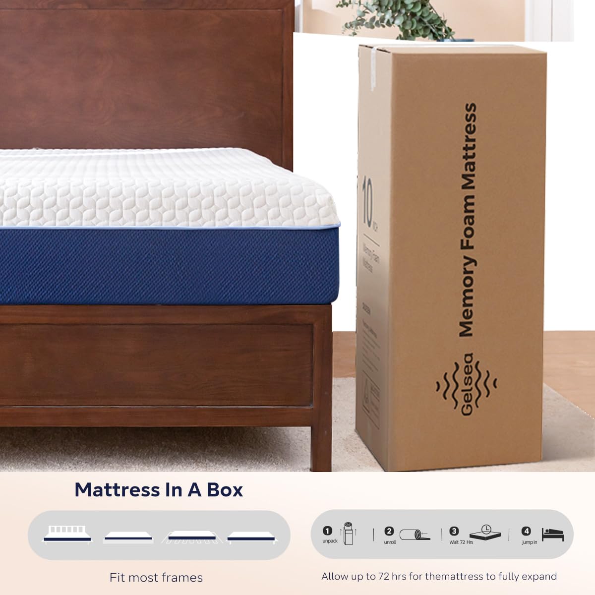 Gelsea Cooling Gel Memory Foam Mattress Made in USA,Hybrid Mattress with Breathable Cover,Bed Mattress in a Box,Pressure Relieving,CertiPUR-US Certified (6 Inch, Full) Gelsea