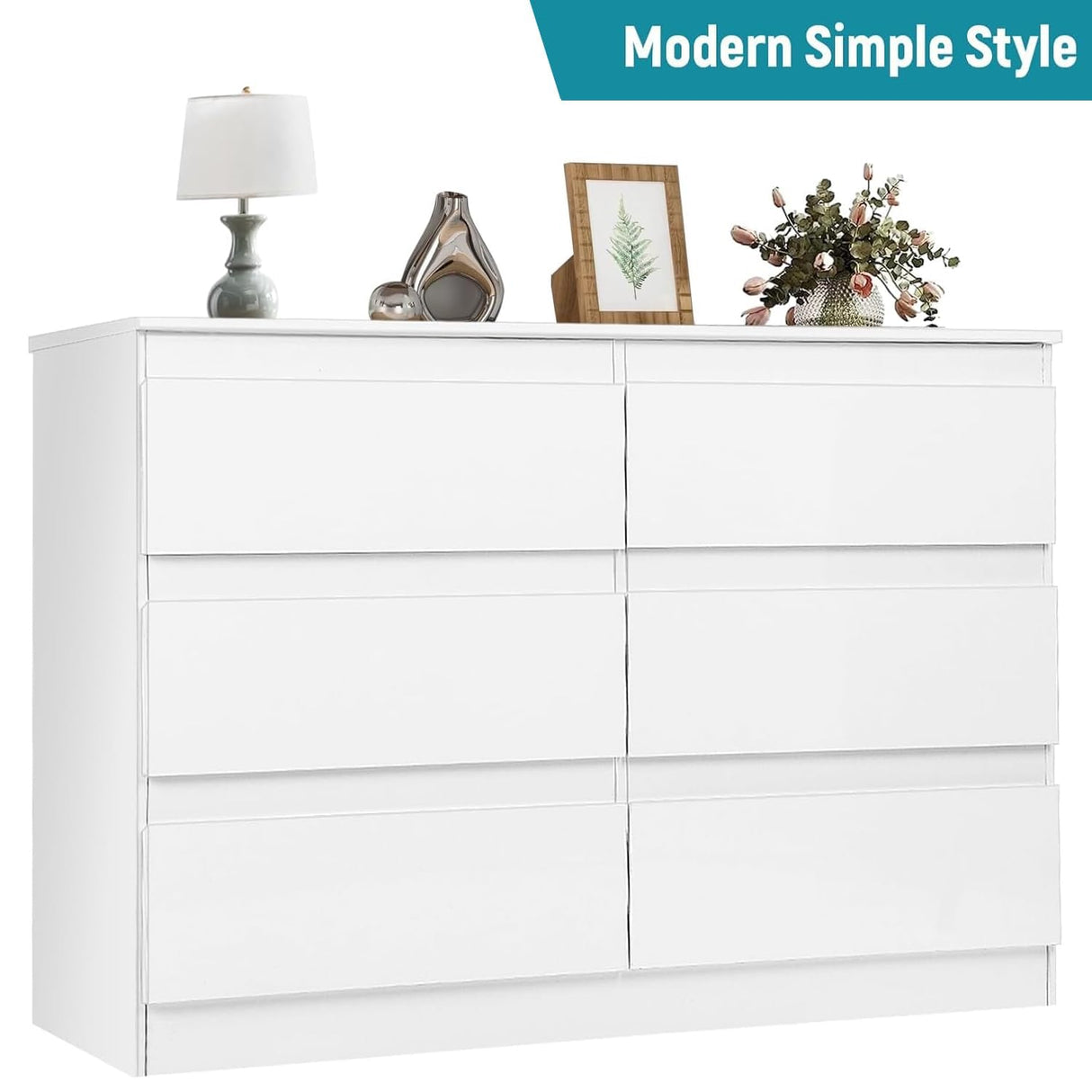 YORKING 6 Drawer Dresser for Bedroom,White Dresser,Wood Dresser,Dresser Set for Bedroom,Dressers and chests of Drawers Large Storage Cabinet,15.7" D x 47.2" W x 32.5" YORKING