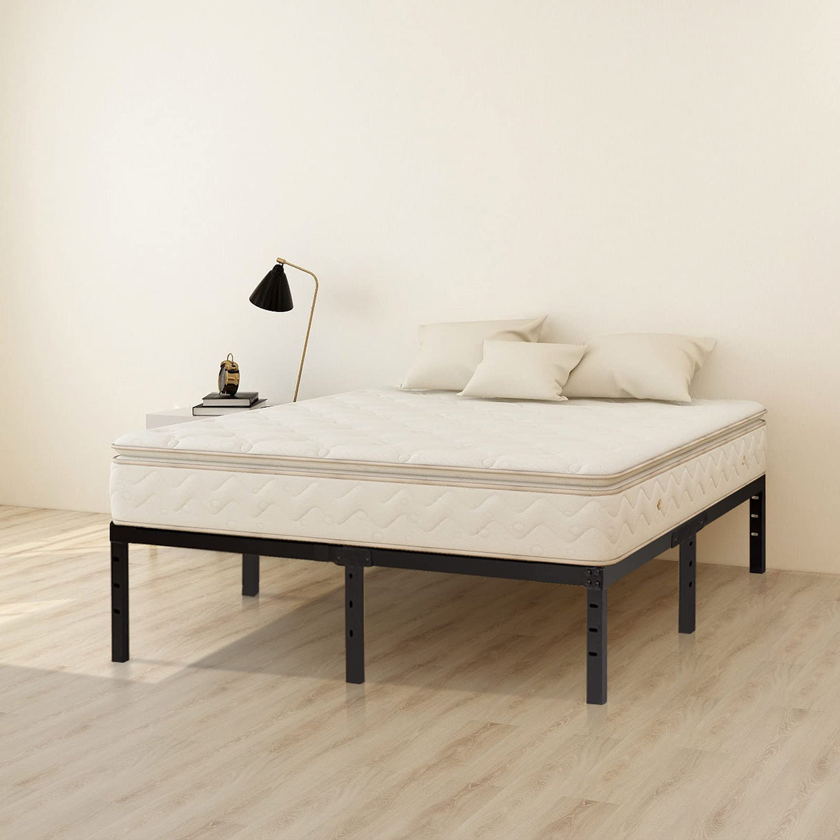 Wulanos Queen Size Bed Frame, 3500lbs Heavy Duty Metal Platform with Steel Slats Support, Sturdy and Noise-Free, 14 Inches High Bedframes with Ample Storage, No Box Spring Needed Wulanos