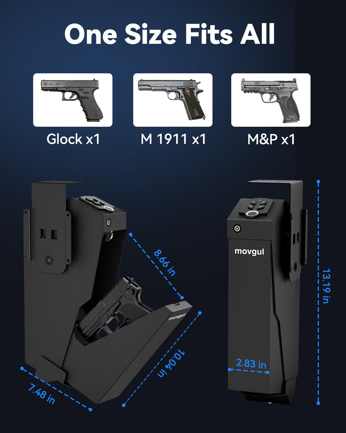 Biometric Gun safe for Handgun Drop Down Bedside Pistol Safe, Mounted Fingerprint Handgun Case for Nightstand, Under Desk, Bed movgul
