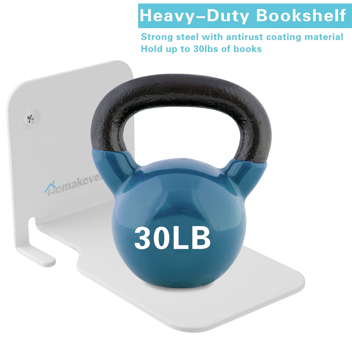 Homakover Invisible Floating Bookshelves, Heavy-Duty Book Organizers, Wall Mounted Bookshelf, Iron Storage Shelves for Bedroom, Living Room, Office (Small) (2 Pieces, White) Homakover