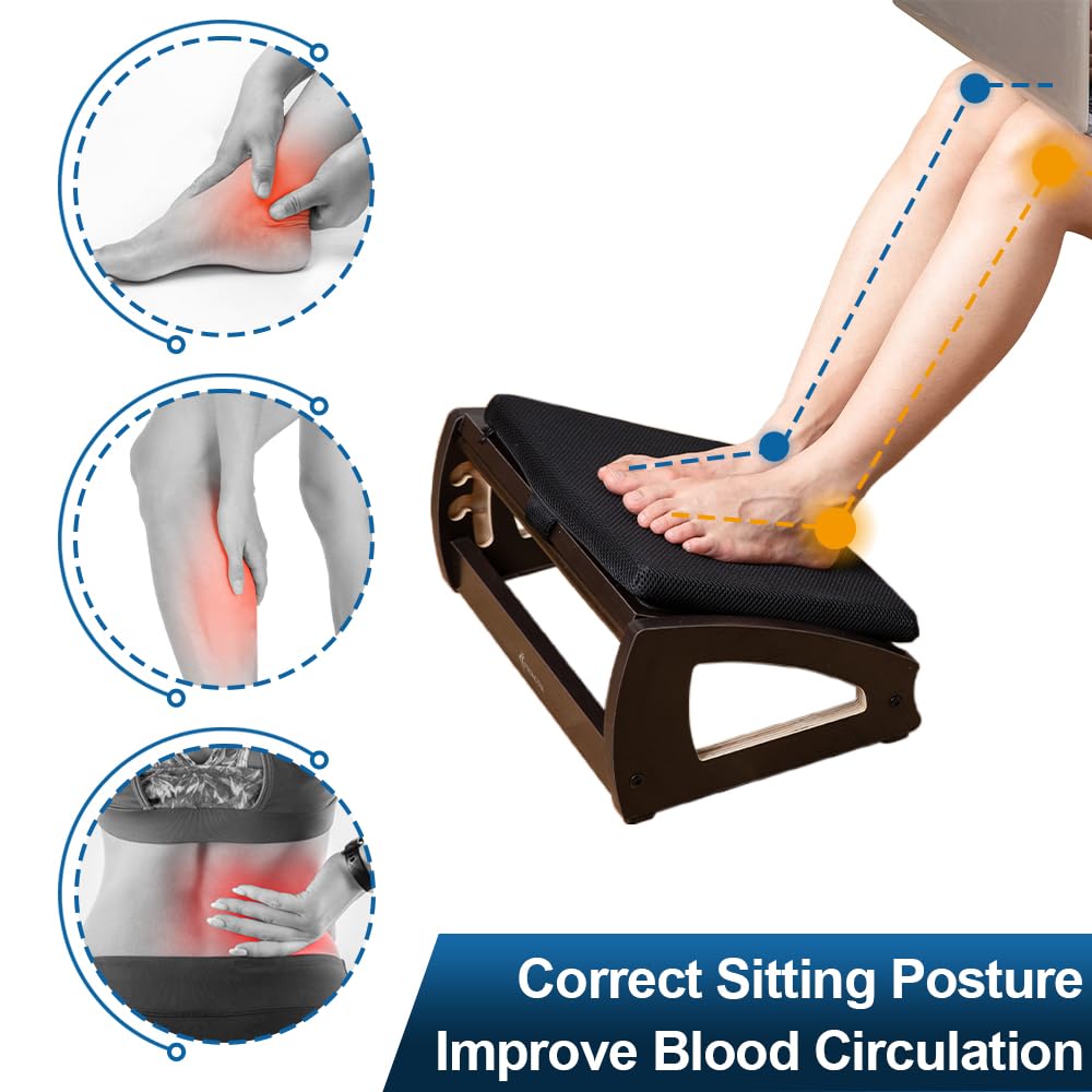 StrongTek Wood Ergonomic Footrest - 4-Angle Adjustable Foot Stool for Desk, Office Footrest, Anti-Slip Foot Stand for Under Desk, Enhances Posture, Promotes Blood Circulation, Easy Assembly (Espresso) StrongTek
