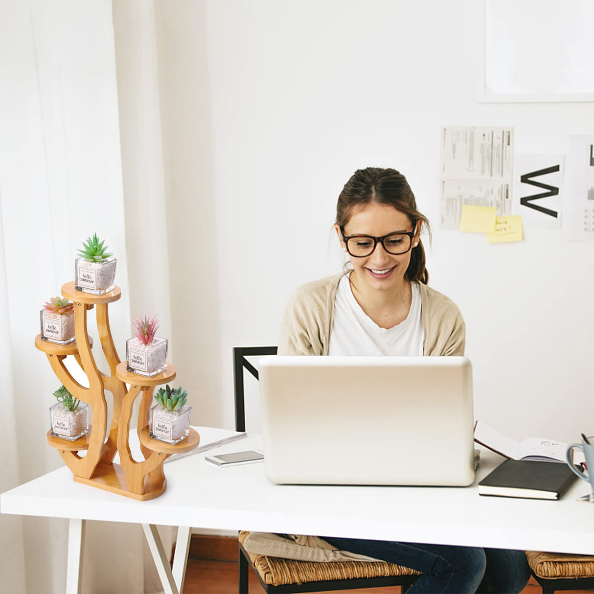 XXXFLOWER 5 Tiered Plant Stand Bamboo Mini Succulent Windowsill Shelf for Desk Tabletop Living Room Balcony Outdoor Patio Garden XXXFLOWER