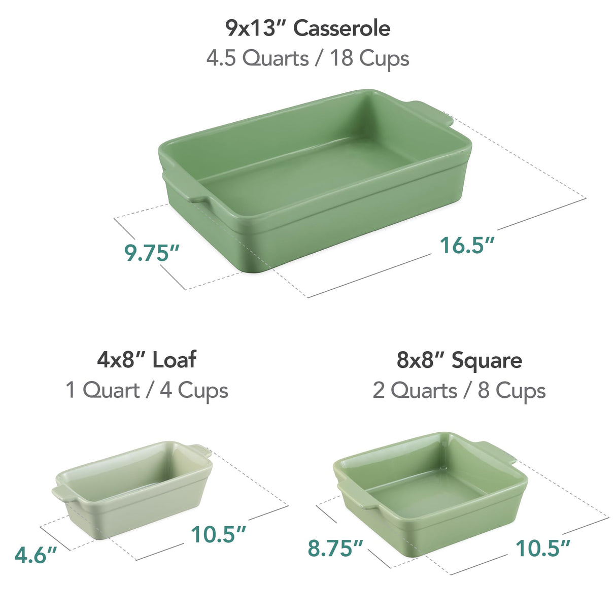 Best Choice Products Bakeware Set, Baking Dish Set, 3-Piece Nonstick, Toxin-Free, Ceramic, Casserole, Bread Loaf, Square Pan, Space-Saving Nesting Design - Sage Green Best Choice Products