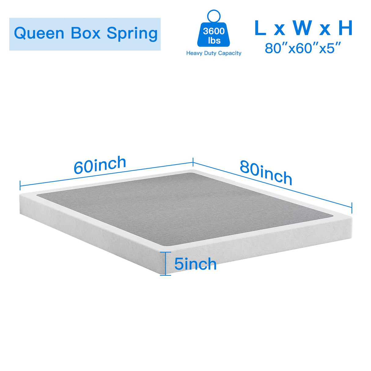 UOMEUR Box Spring for Queen Bed,5 Inch Low Profile Box Spring Queen for Queen Mattress, 3500lbs Heavy Duty Metal Mattress Foundation Support,Noise-Free, Non-Slip, Easy Assembly, Cleanable Fabric Cover UOMEUR