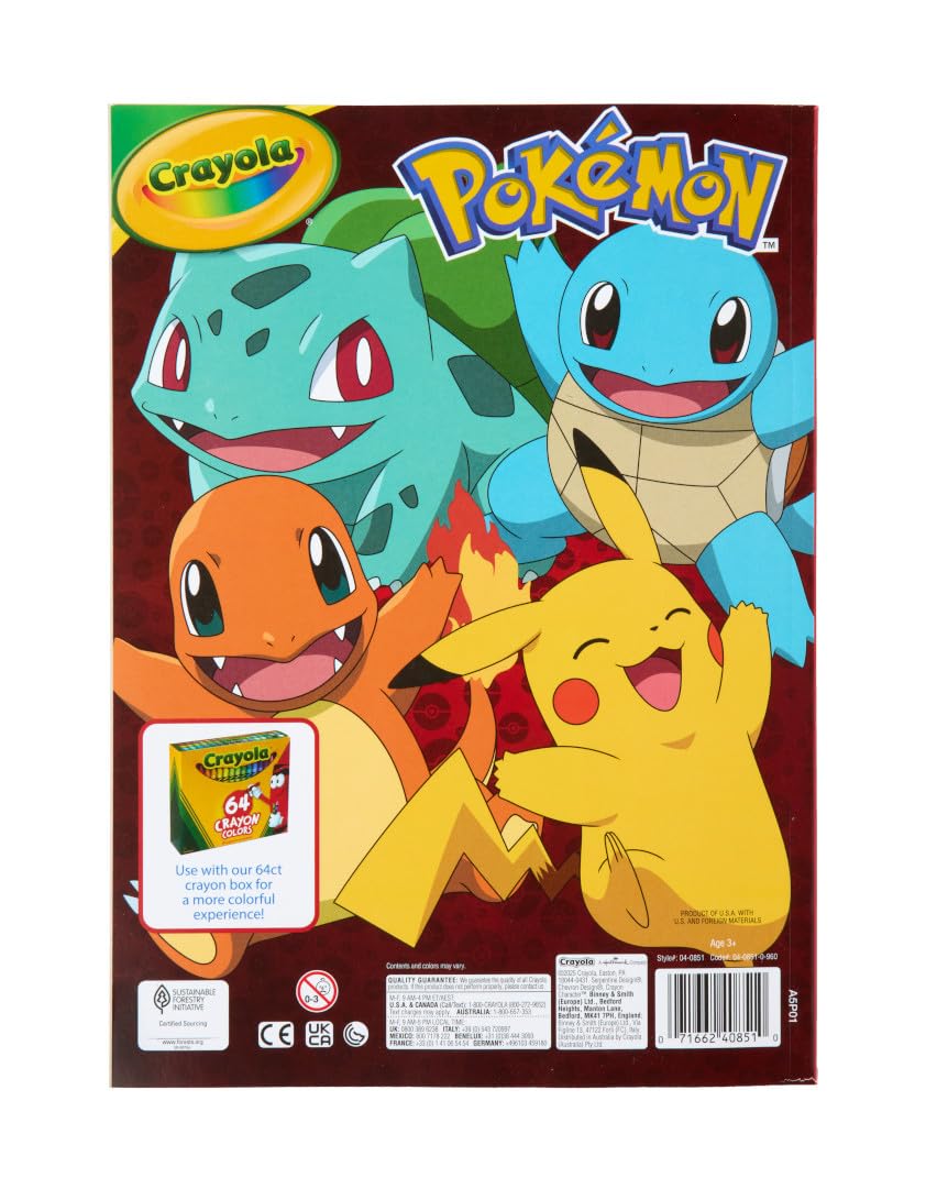 Crayola Giant Pokemon Coloring Book (288 Pages), 2 Sticker Sheets, Coloring Book for Kids & Adults, Travel Activity, Pokemon Gift for Kids, 3+ Crayola