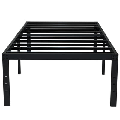 EMODA 18 Inch Twin Bed Frame No Box Spring Needed, Heavy Duty Tall Metal Twin Platform Bed Frames with Large Storage Space, Noise Free, Easy Assembly, Black