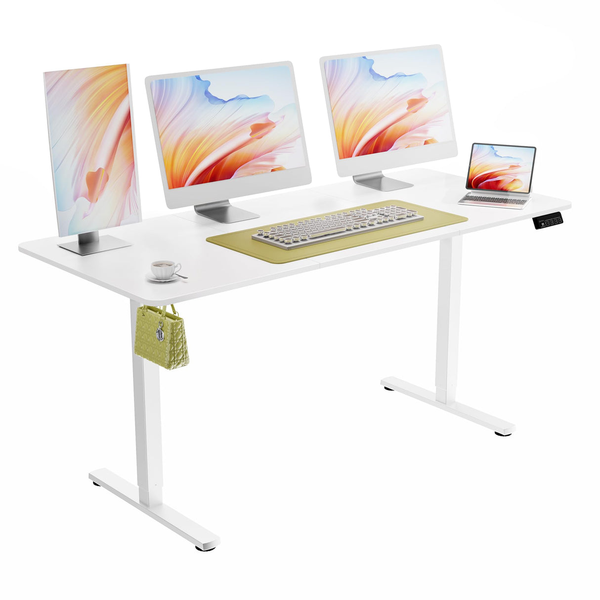 ERGOMAKER 63" Electric Standing Desk, Adjustable Height, Sit Stand Up Desk for Home Office & Computer Workstations, Memory Controller, White ERGOMAKER