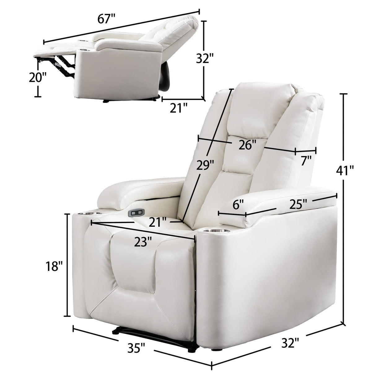 ANJ White Power Recliner Chair Electric Home Theater Seating Soft Leather Movie Chair for Living Room Overstuffed Single Reclining Sofa with Hidden Arm Storage, Cup Holders and USB Ports (Cream White) ANJ