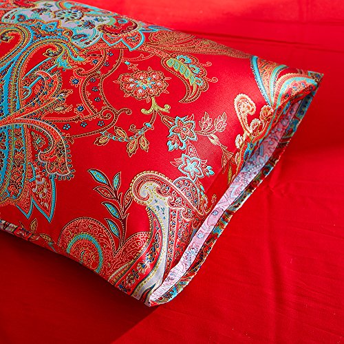 mixinni Red Paisley Comforter Sets Queen Size Bed Shabby Chic Print Comforter All Season 3 Pieces 1 Fluffy Soft Comforter with 2 Pillow Shams-Queen Size mixinni