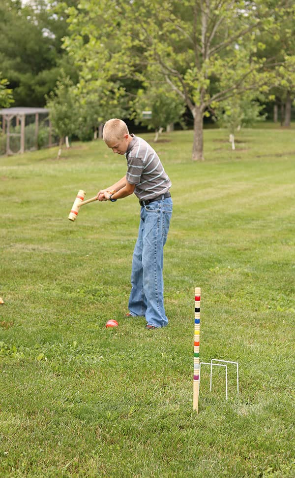 AmishToyBox.com Deluxe Croquet Game Set - 8 Player - with Wooden Stand (Four 28" Handles/Four 32" Handles) AmishToyBox.com