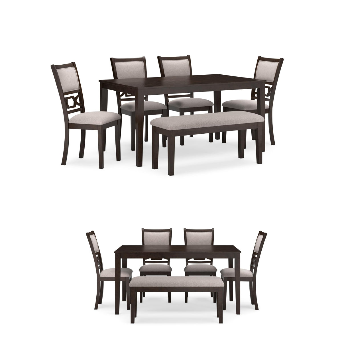 Signature Design by Ashley Langwest Dining Room Table Set, 4 Upholstered Chairs and Bench, Seats 6, Cushioned Seats, Wood, Cherry Brown Signature Design by Ashley