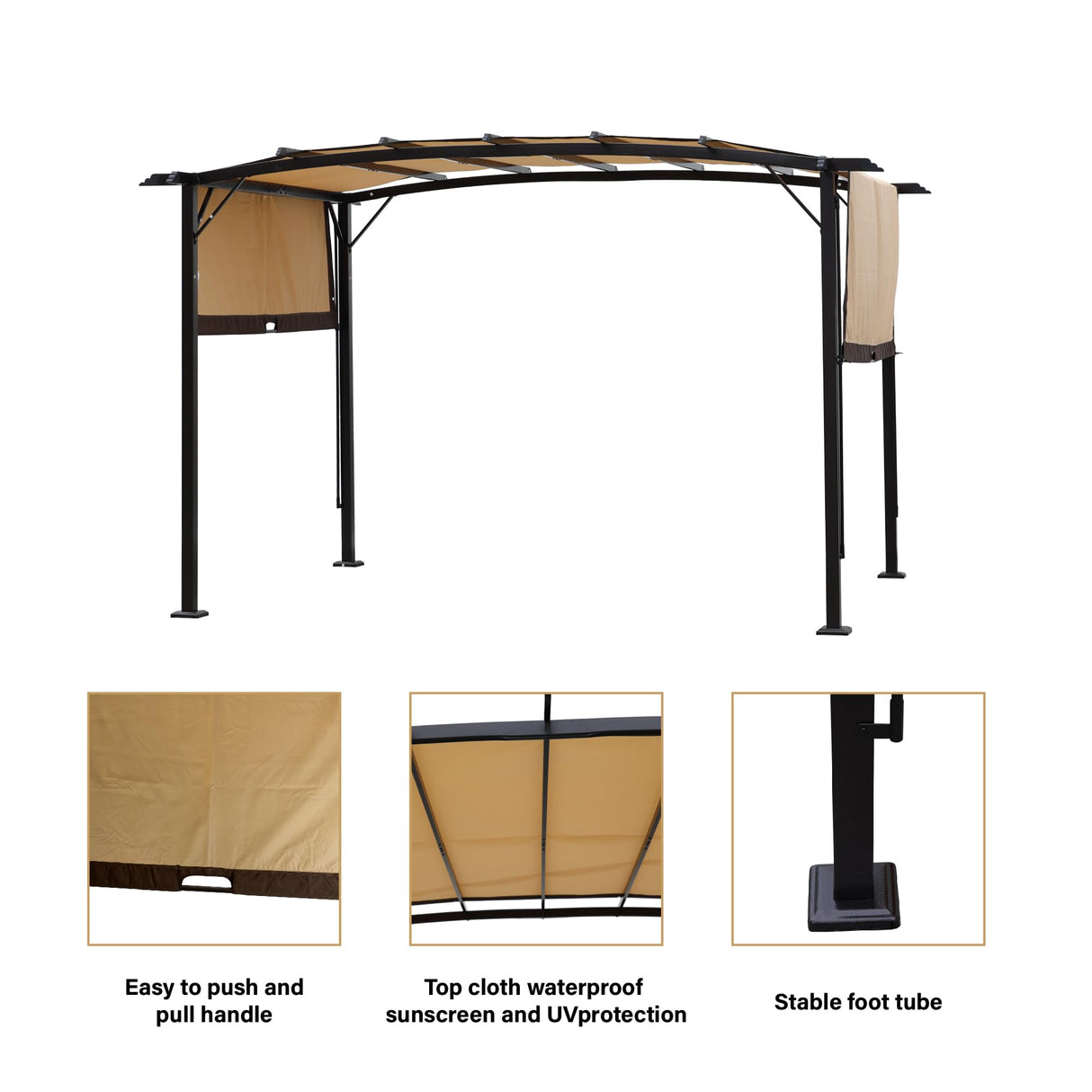 PERFECT GARDEN 12' x 9' Ft. Outdoor Patio Retractable Canopy Gazebo Metal Pergola with Adjustable Shade (Beige) PERFECT GARDEN