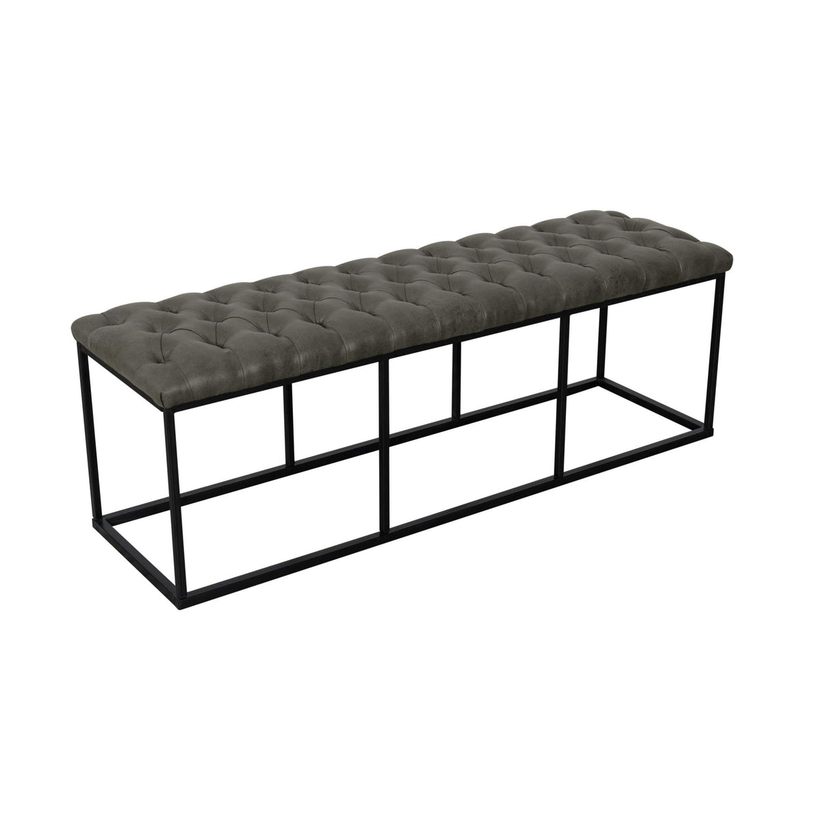 HomePop Upholstered Button Tufted Decorative Bench with Metal Base, Gray Faux Leather HomePop